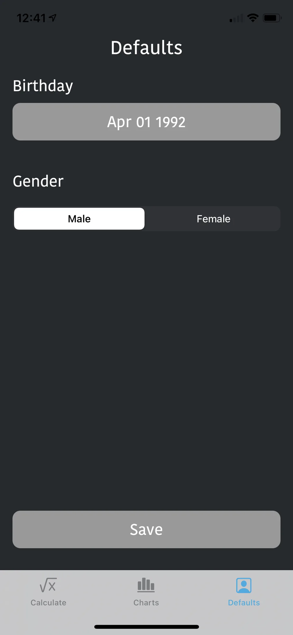 App settings screen