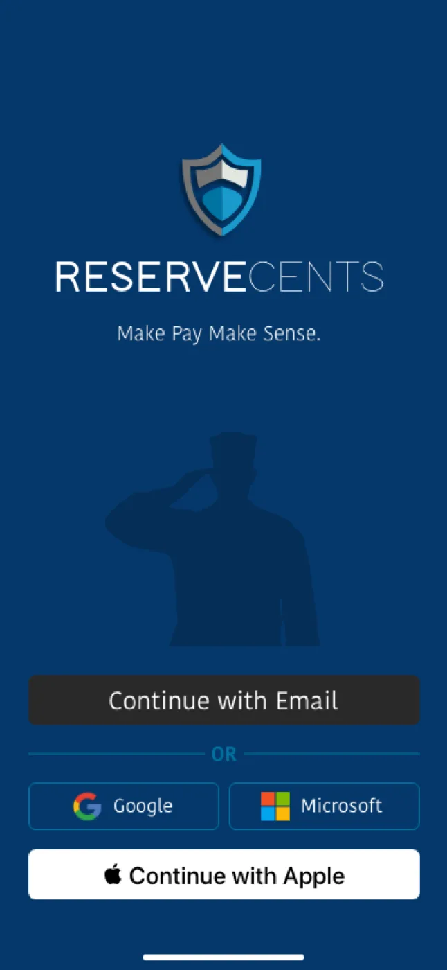 ReserveCents app landing screen
