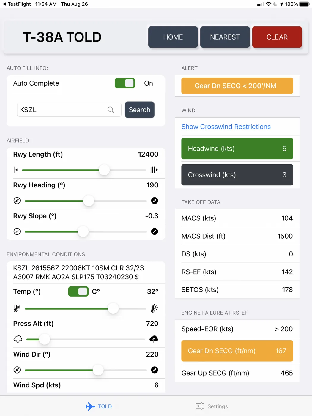 T-38A TOLD app running on iPhone