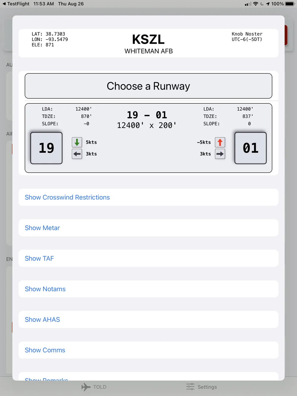 Real-time data import into TOLD calculations
